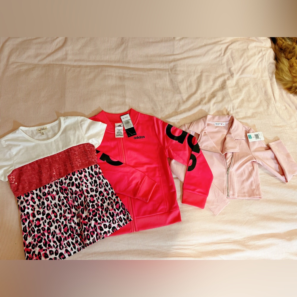 Lot of 3 new girl clothes Adidas jacket 10/12